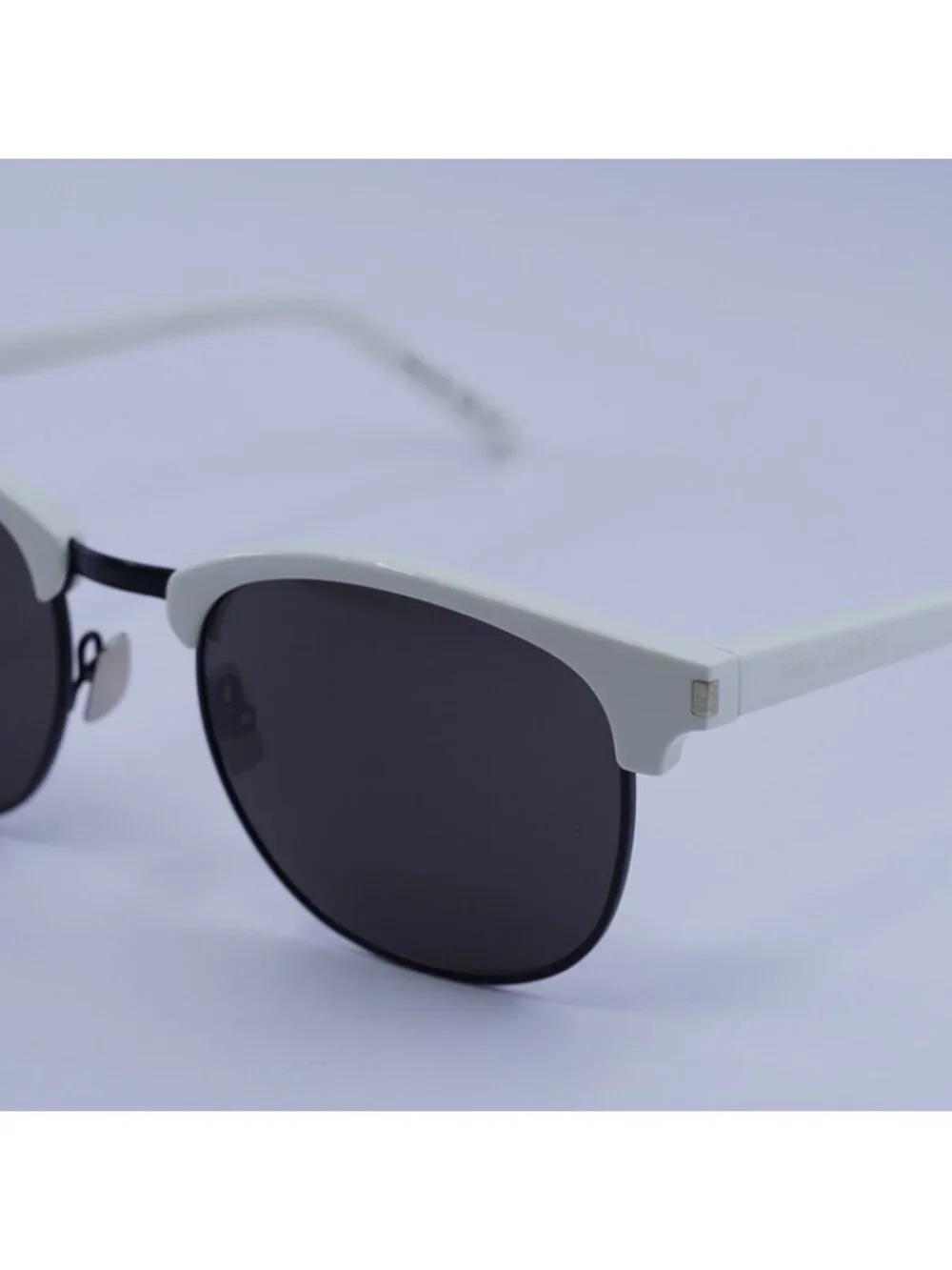 Saint Laurent SL108 011 Sunglasses Ivory Browline Frame, Black Lenses